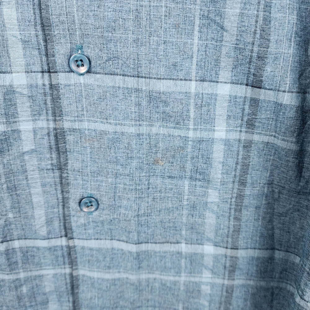 Cafe Luna Button Down Shirt Mens 3XL Blue Plaid Short Sleeve Textured‎ Camp Top - Picture 5 of 6